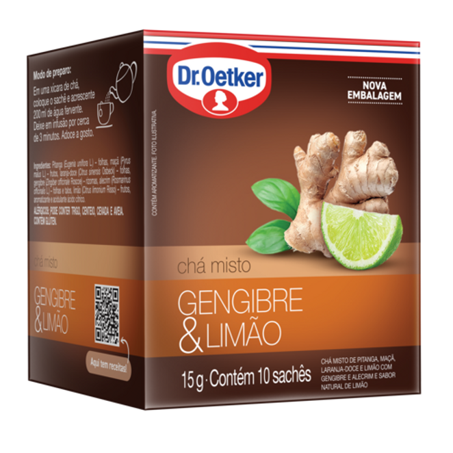 Dr. Oetker Chá Ervas Plus, Gengibre e Limão  - 10 Sachês