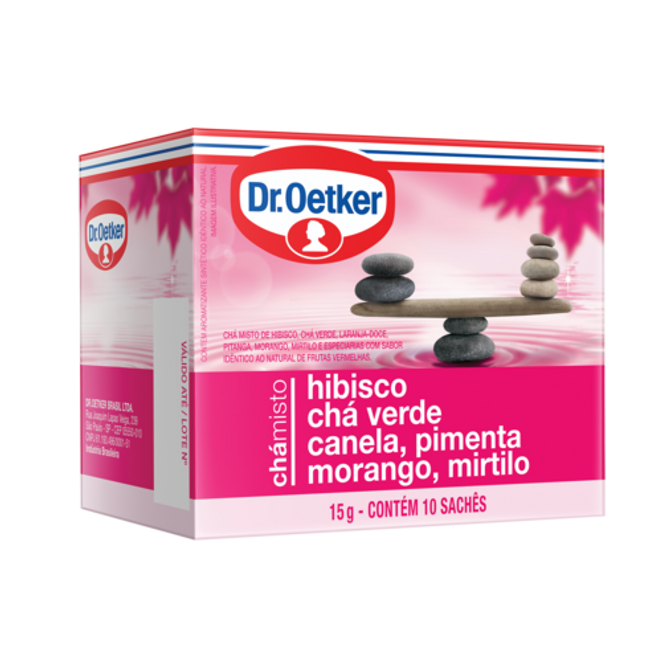 Dr. Oetker Chá de Hibisco, Chá verde, Canela, Pimenta, Morango e Mirtilo - 10 Sachês