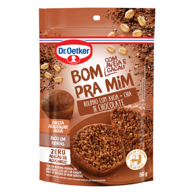 Dr. Oetker Bolinho Bom pra Mim sabor Chocolate Aveia e Chia Zero Açúcar