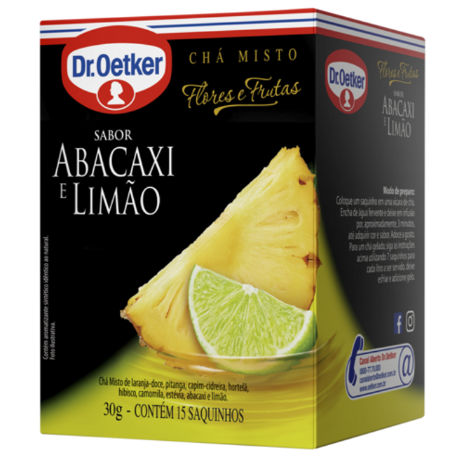Dr. Oetker Chá Flores & Frutas, Abacaxi e Limão - 15 Sachês