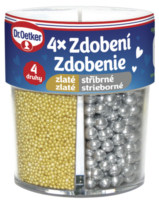 Dr. Oetker Zdobení 4 druhy zlaté/stříbrné