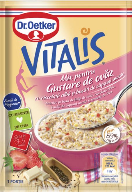 Dr. Oetker Gustare de ovăz cu ciocolată albă și căpșuni