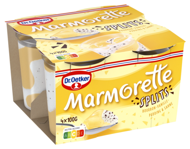 Dr. Oetker Marmorette Splits – Bourbon-Vanille-Pudding und Sahne