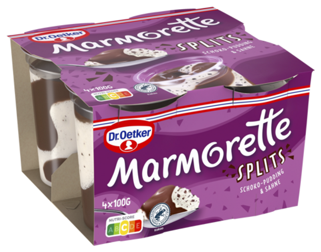 Dr. Oetker Marmorette Splits – Schoko-Pudding und Sahne