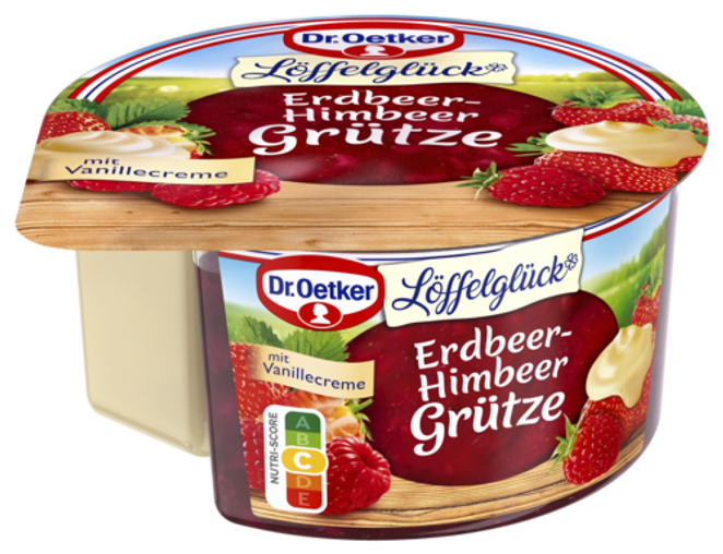 Dr. Oetker Löffelglück Erdbeer-Himbeer Grütze mit Vanille Creme