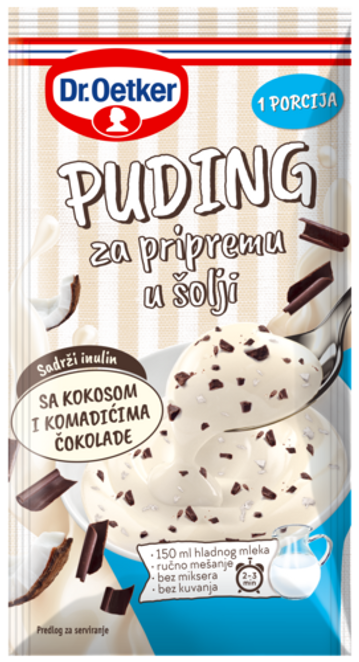 Dr. Oetker Puding za pripremu u šolji sa kokosom i komadićima čokolade