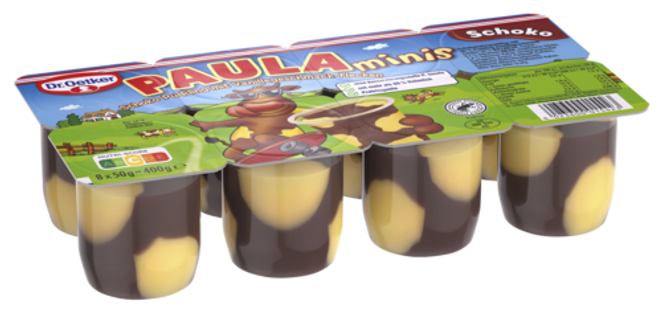 Dr. Oetker PAULA minis Schoko-Pudding mit Vanillegeschmack-Flecken