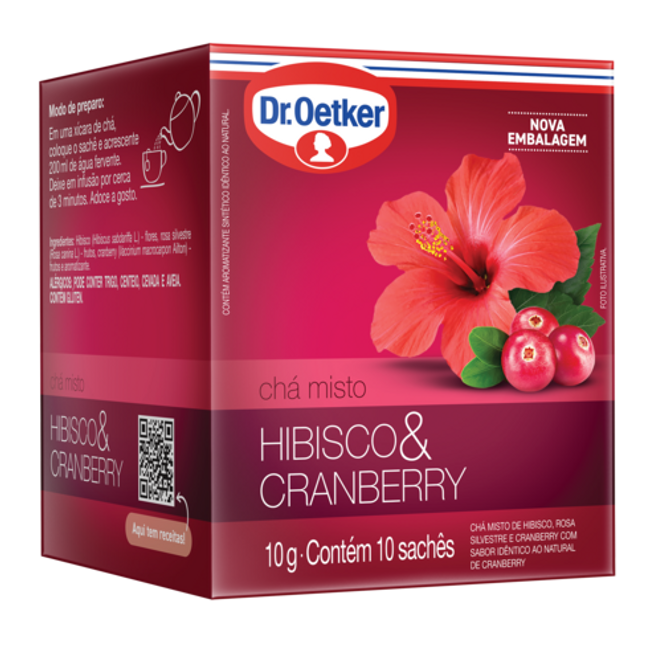 Dr. Oetker Chá Ervas Plus, Hibisco e Cranberry  - 10 Sachês